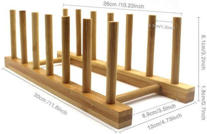Bamboo Dish and Pot Lid Rack, 6-Slot, 11.8 Inches, Set of 4 - Image 2