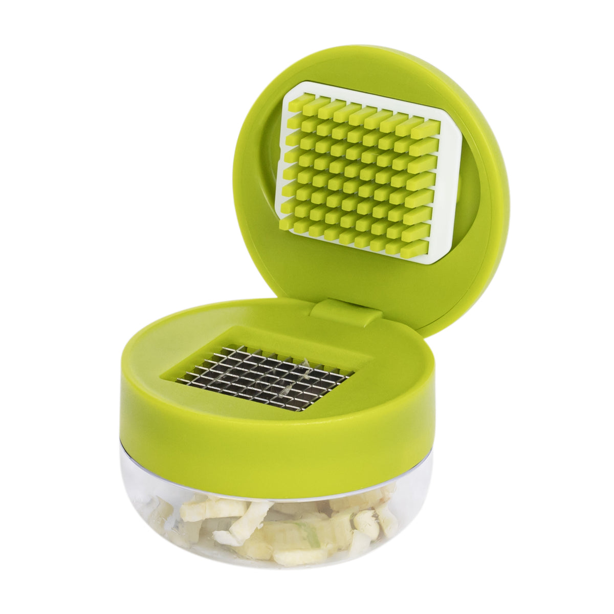 Garlic Dicer with Stainless Steel Blades and Clear Catch Cup, Green
