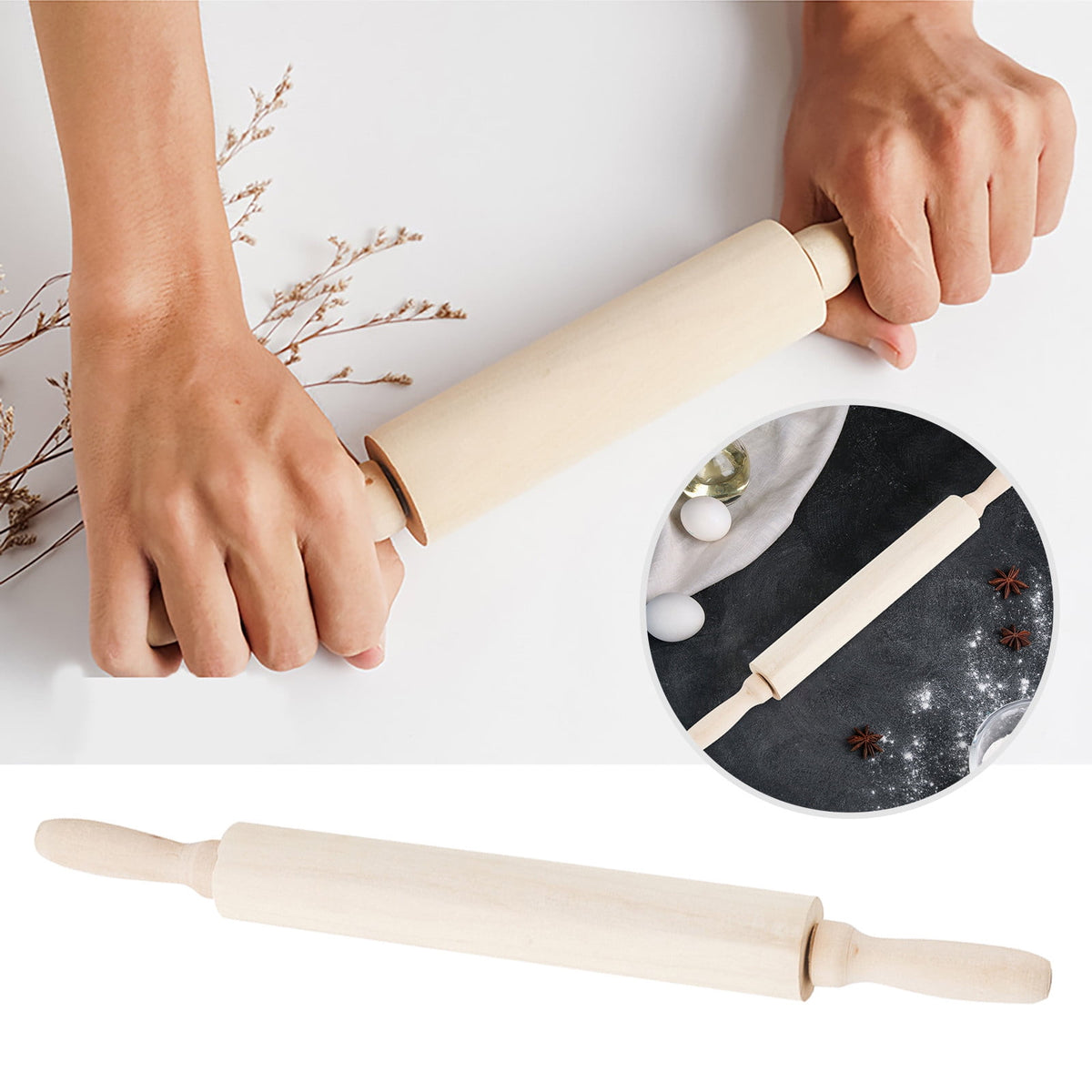 Solid Wood Rolling Pin for Dumplings, Pastry and Cookie Dough - Image 2