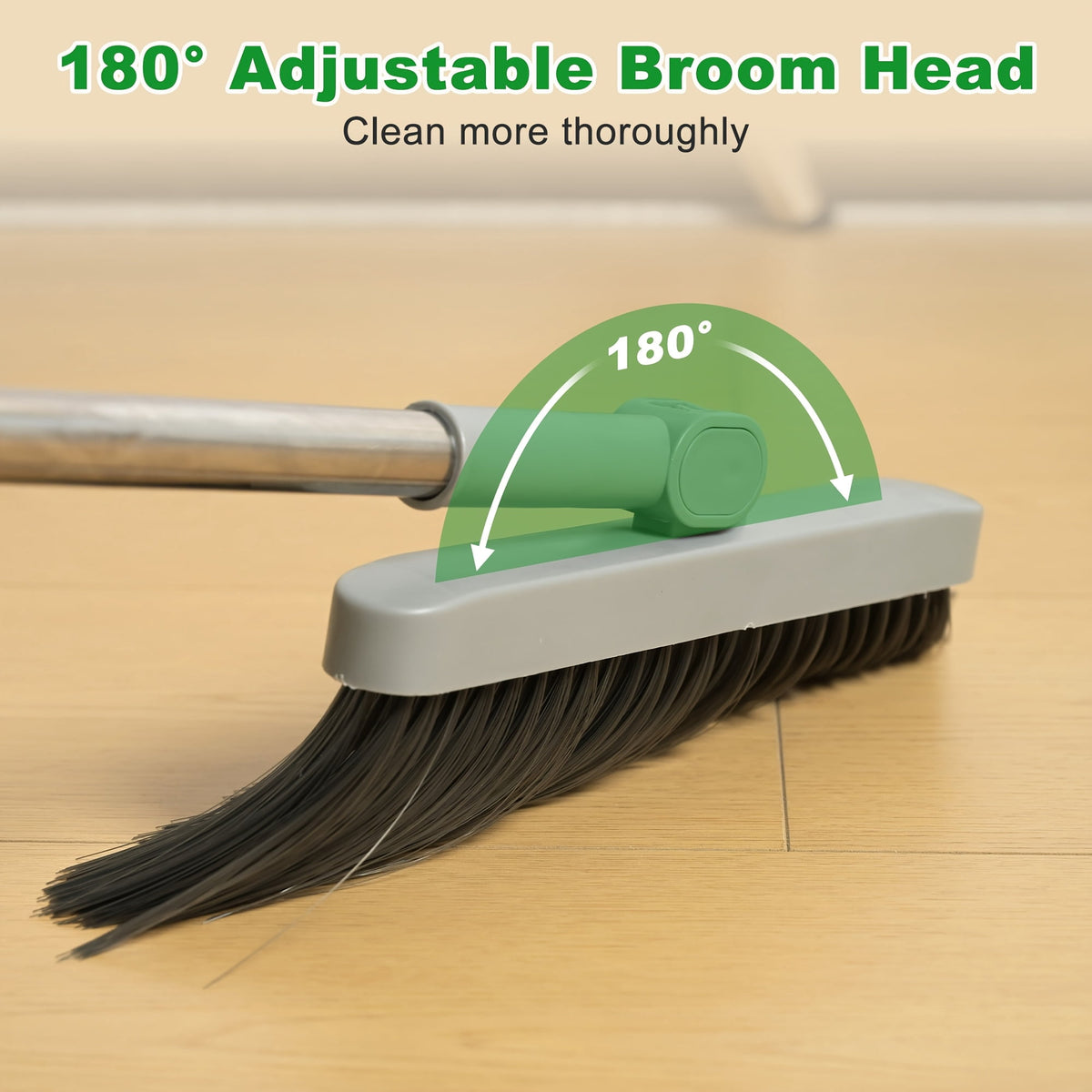 Broom and Dustpan Set with Adjustable Long Handle and Rotating Head, Grey - Image 5
