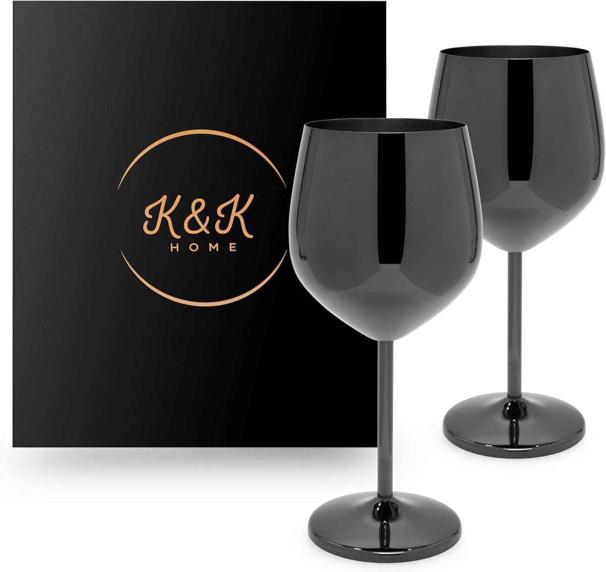 Unbreakable Stainless Steel Stemmed Wine Glasses, Black Chrome, Set of 2 - Image 2