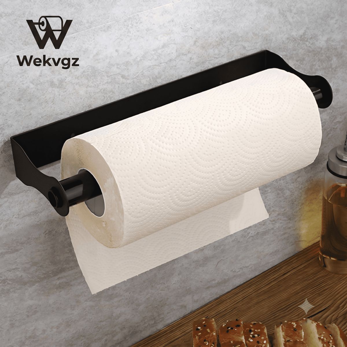 Under-Cabinet Paper Towel Holder, Stainless Steel, Fits Extra-Large Rolls, Black - Image 2