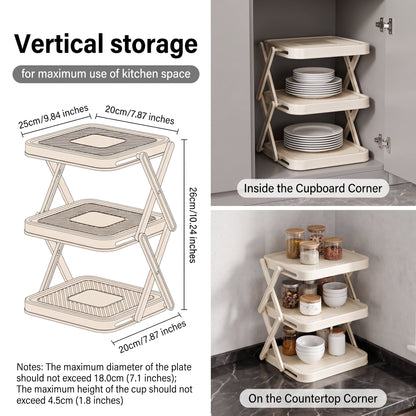 Foldable 3-Tier Prep Rack for Plates and Bowls, White Plastic - Image 4