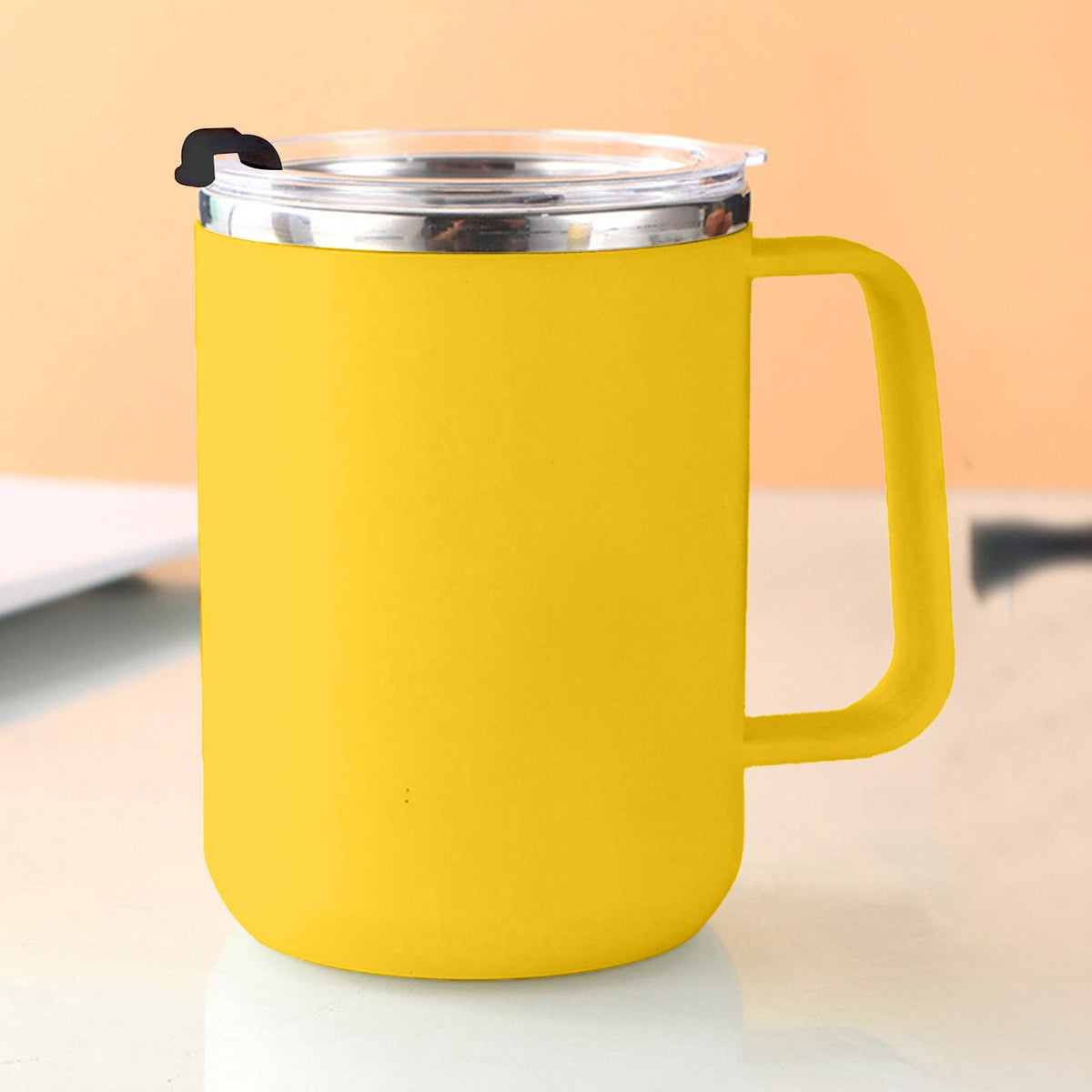 Insulated Stainless Steel Travel Mug with Handle and Lid, 12 oz, Yellow - Image 6