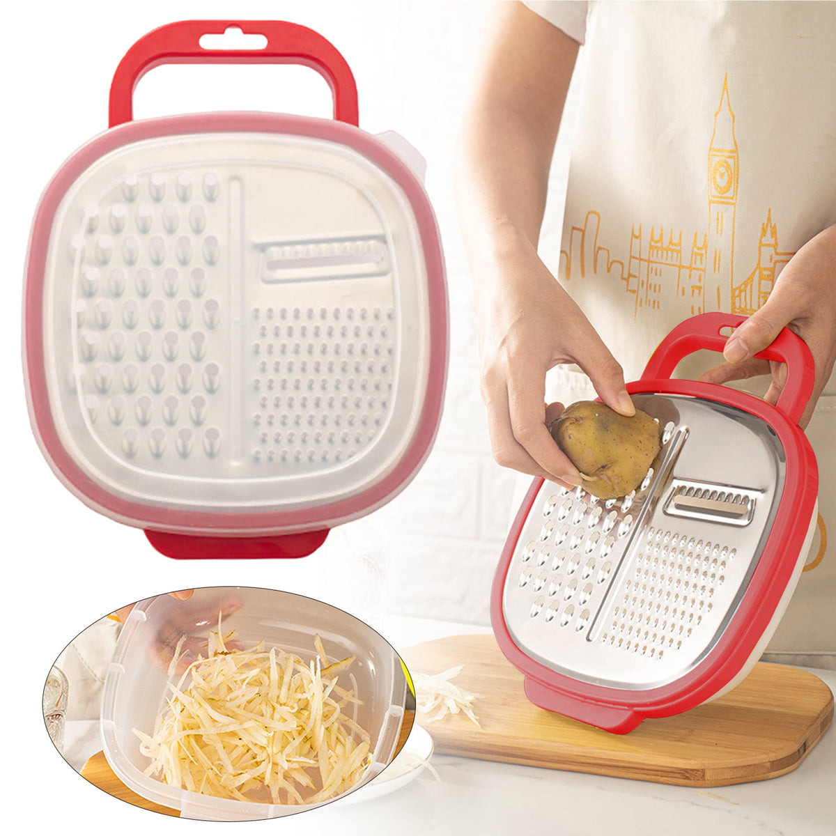 Box Grater with Catch Container, 3-in-1 Stainless Steel Shredder and Peeler - Image 3
