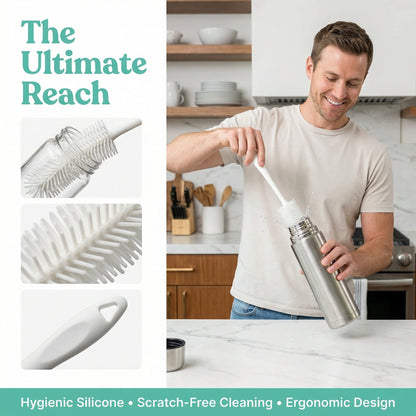 Silicone Bottle Brush with Straw Cleaner and Detail Tip, 12.4 Inches, White - Image 4