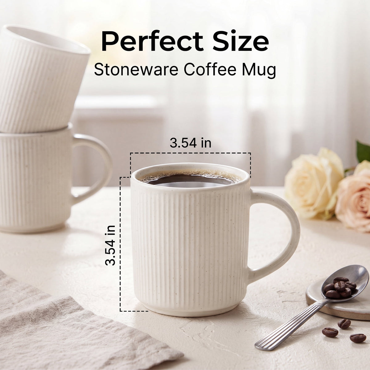 Speckled Ceramic Coffee Mug Set of 4, 12 oz, Large Handle, Microwave Safe - Image 3