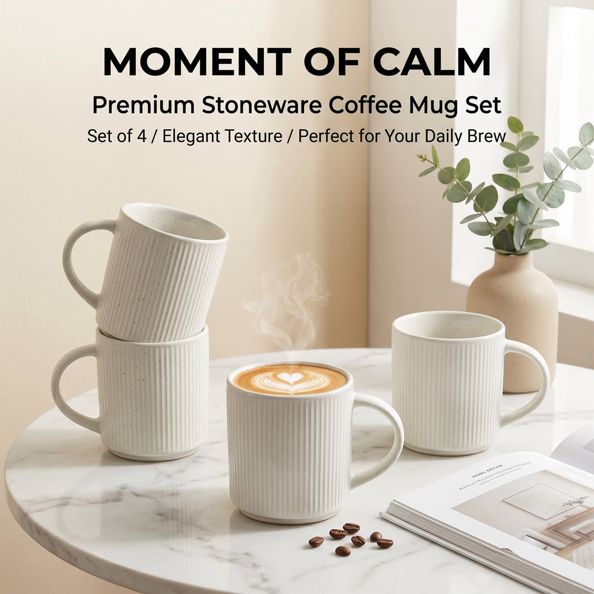 Speckled Ceramic Coffee Mug Set of 4, 12 oz, Large Handle, Microwave Safe - Image 5