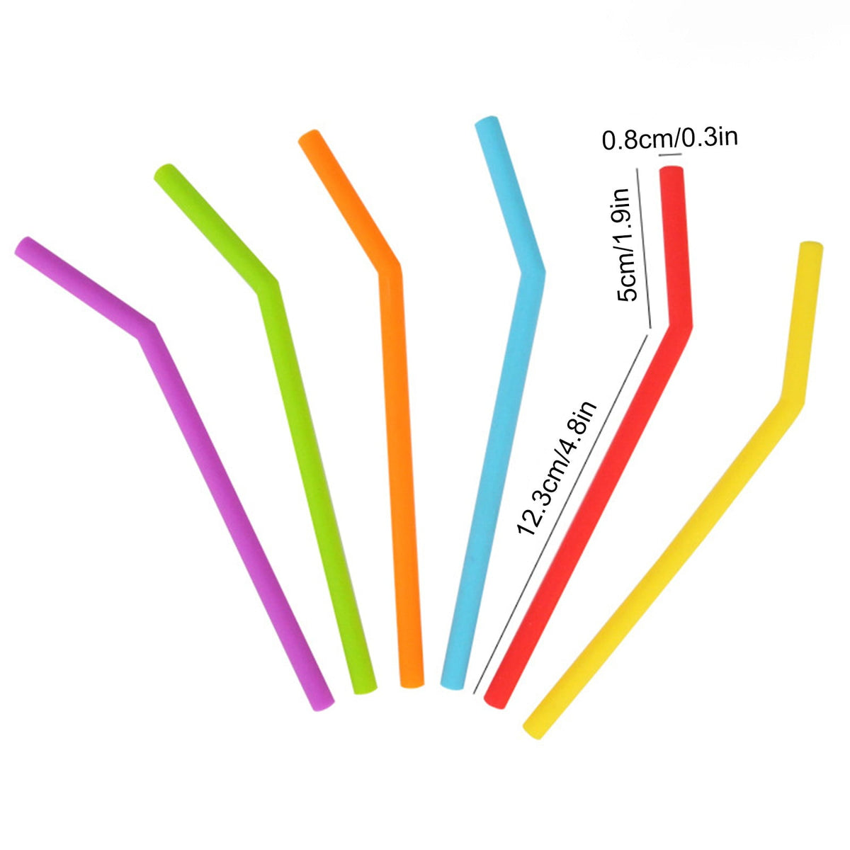 Reusable Bent Silicone Drinking Straws, Colourful, Set of 6 - Image 3